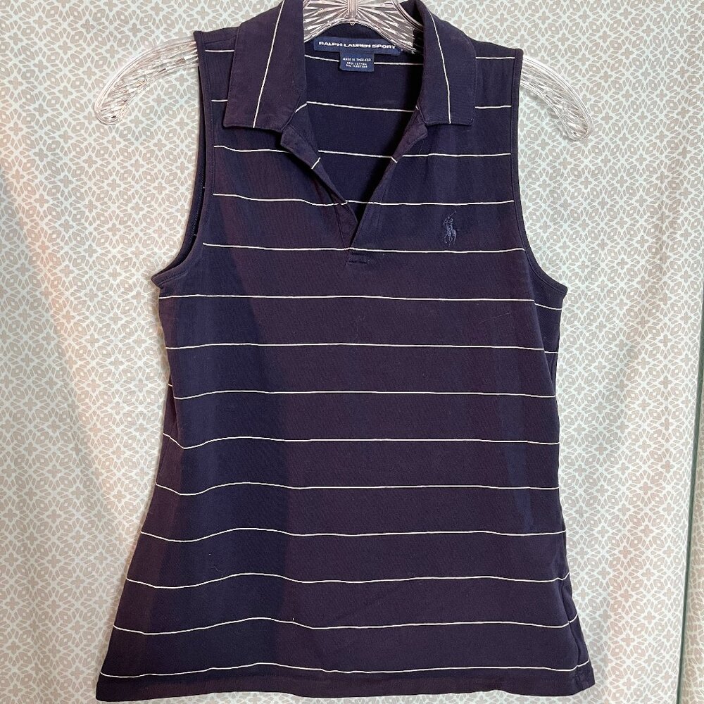 Women's Ralph Lauren Sport Navy/white sleeveless polo shirt size M